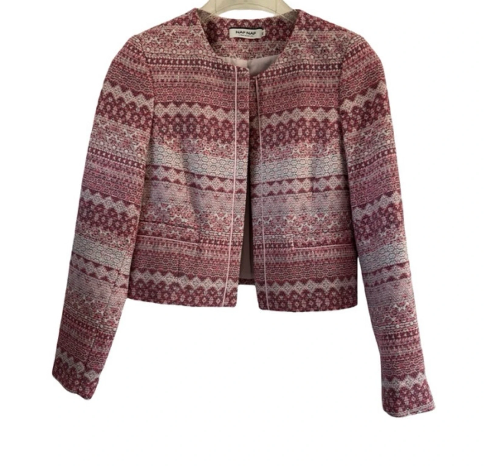 Naf Naf tweed bouclé jacket pink size 40 L – photo 8